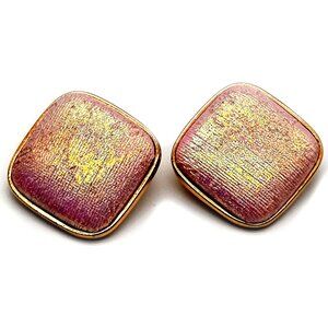 Iridescent Pink & Gold Clip-On Square Earrings